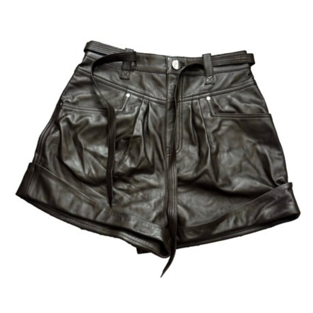NWT L'Academie Savon Leather Shorts Dark Brown Small MSRP $325